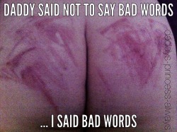 daddys-princess-always:  Daddy caught me saying bad words and got out the riding crop. After taking this picture he decided I needed more. Afterwards he FUCKED me hard. Now I can’t move without thinking of my daddy 💖