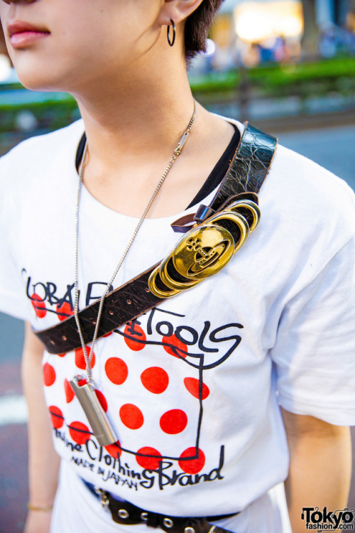 Japanese teens Yukinari and Ritsuki  on the street in Harajuku wearing remake and vintage fashion pl