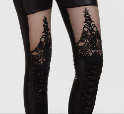 bombisbomb:  Faux Leather Lace Window Leggings