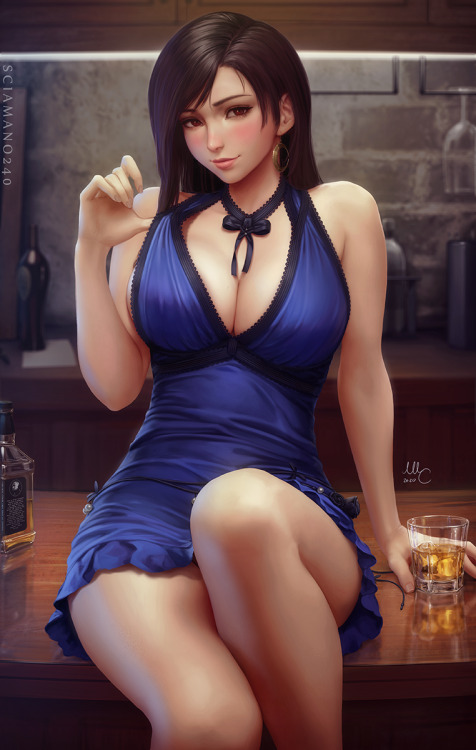 sciamano240: Tifa in her blue dress from Final Fantasy 7, 3rd and final reward of the June Patreon p
