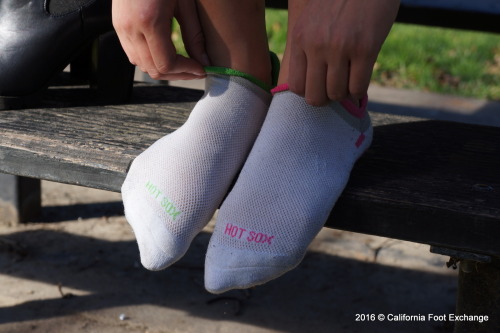 califtexchange: 19 year old Aria’s hawking her socks now! Get them at the Cali Foot Exchange s