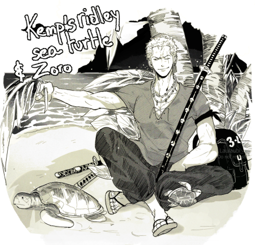 DAY 3-4: For the Endagered marine species x One piece inktober prompt,  Zoro and the Kemp&