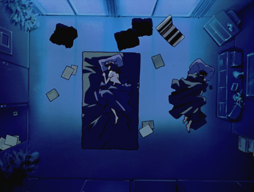 qmisato:recurring visual imagery: sleepover + aerial viewneon genesis evangelion, dir. hideaki ann