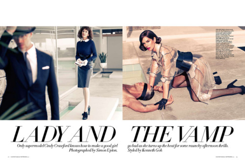 labstrakts:Harper’s Bazaar Singapore September 2011Models: Cindy Crawford & Bryan RandallPhoto by: Simon Upton 