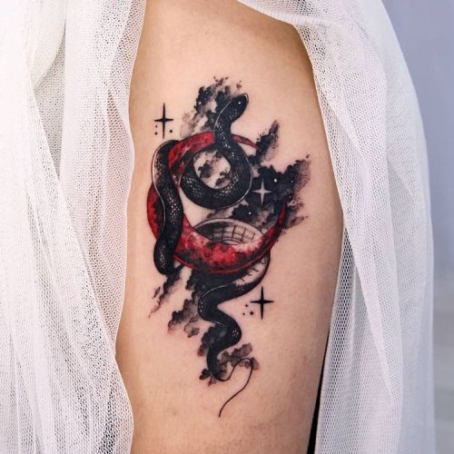 ig: tattooist_danha blackw;moon;snake;star