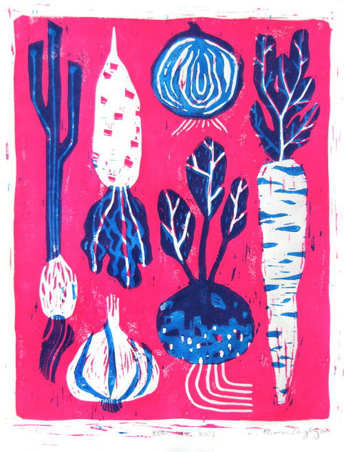 Know Your Roots; Nightshade, two color linoleum block printsInspired by all the farmer&rsquo;s m