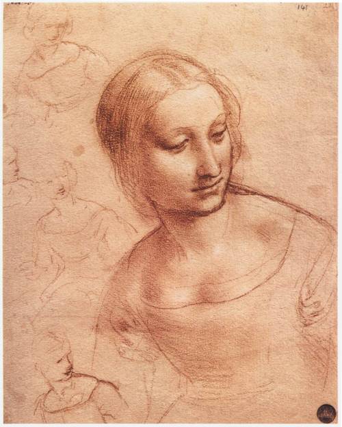 artist-davinci: Study for Madonna with the Yarnwinder, 1501, Leonardo Da VinciMedium: chalk,paper
