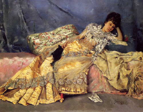 Lady On A Pink Divan (1877). Julius LeBlanc Stewart (American, 1855-1919). Oil on can