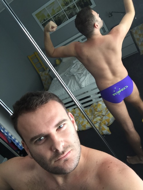 greenspeedos:  nev82l:  Love how hot these purple Corka swimwear look and feel   purple works for him