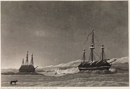 handfuloftime:William Westall, after Frederick William Beechey. H.M. Ships Hecla & Griper in Win