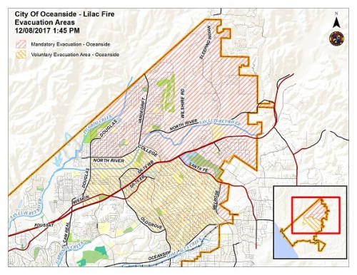 EVACUATIONS
CalFire announced that the mandatory evacuations in Oceanside will not be lifted today and will be reassessed Saturday morning due to continuing red flag wind conditions and smoldering fire areas. Evacuation orders are still in effect and...