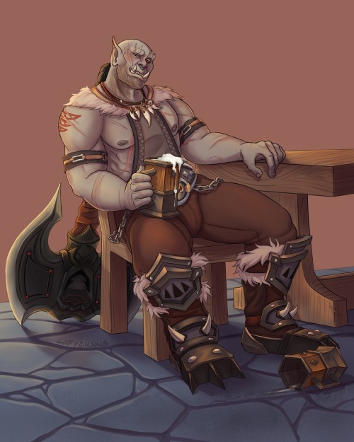 garrison-of-misfits: Nrak of the Dragonmaw Clan, enjoying a pint at the tavern. (Don’t let the