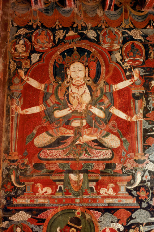 Sitatapatra Aparajita, mural from Tabo monastery, Spiti Valley, Himachal Pradesh