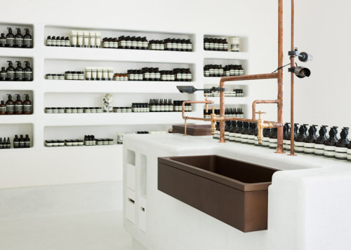 {You know I love me a good Aesop store. Designed by Japanese studio Simplicity, the firm took differ