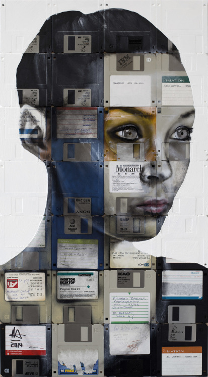 Floppy disk paintings by Nick Gentry.