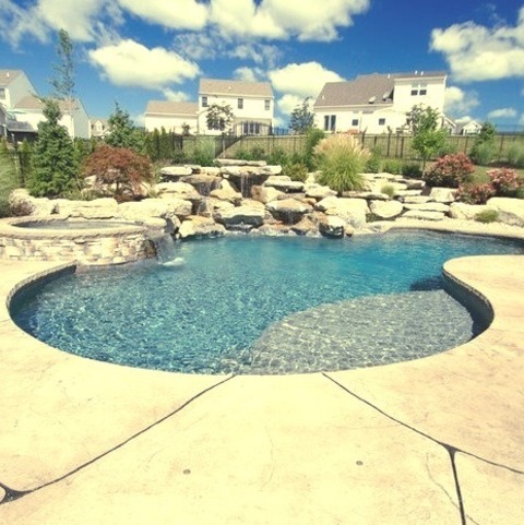 Contemporary Pool In Philadelphialarge Image Of A Custom-shaped Hot Tub And Trendy Stamped Concrete In