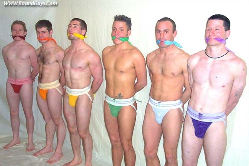 boundgayby:  The six newly-inducted members of the frat were told to dress up in the colors of the rainbow, down to socks and jockstraps — and no pants. They didn’t mind at first, figuring it was just part of initiation shenanigans as the newest brothers.