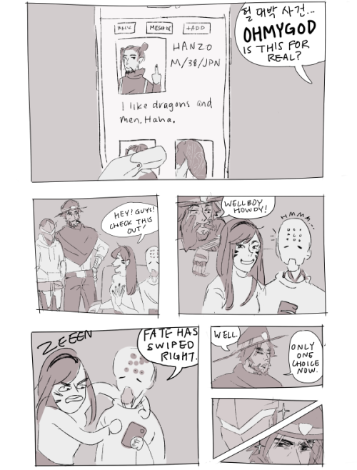 eggchef:  click 4 handsome zoomit was originally jst going to be abt dva and zenyatta being same age friends and somehow became a comic about dating apps. anyway here’s a bonus 