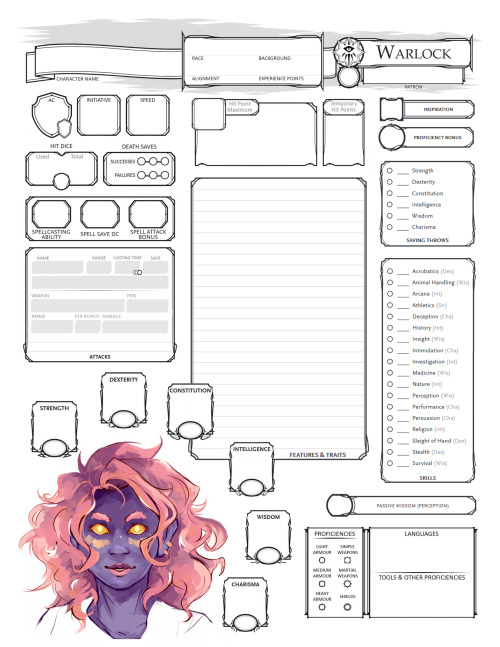 birdsofash:Newest addition to my custom portrait character sheets. I’m not going to be able to ever 
