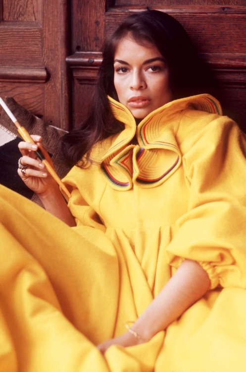 manythewonders:Bianca Jagger, wearing Zandra Rhodes, 1972
