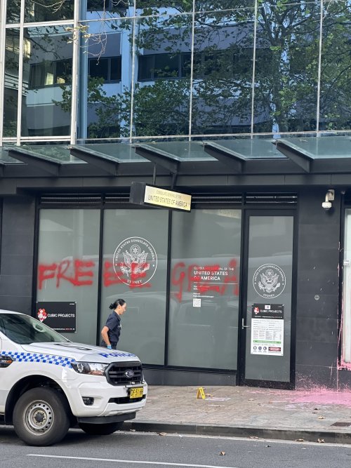 Free Gaza Seen On The US Consulate In Sydney 