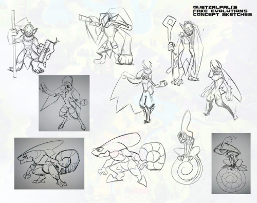 In case anyone wanted to see a few concept sketches I made for my fakemon gen 8 evolutions.Thinking 