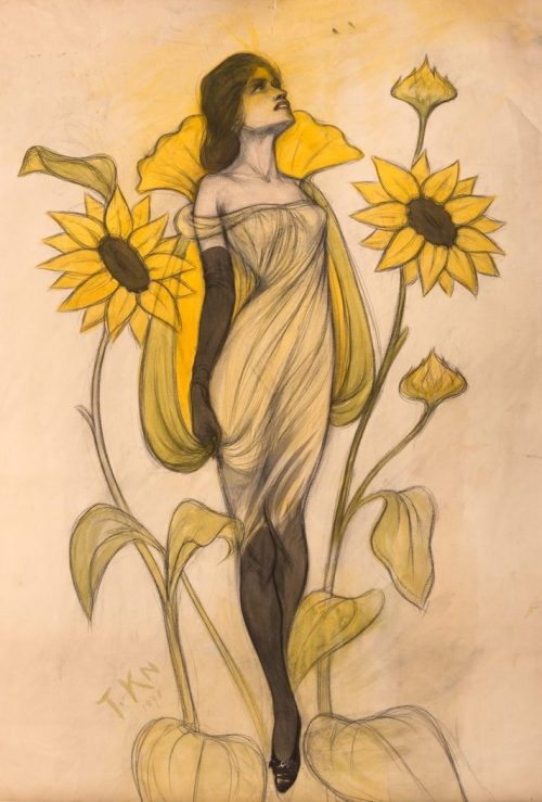 The Sunflower Girl by Tyra KleenSwedish, 1898watercolor