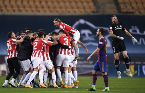 Athletic Bilbao celebrating their 3rd goal