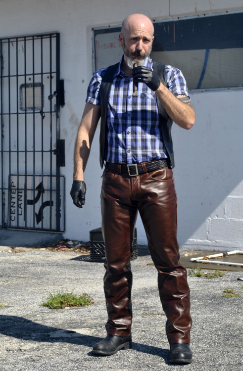 November 28, 2013. Blue and Brown Series.  Custom leather pants by Jason Pelky of Leatherwerks, Ft. 