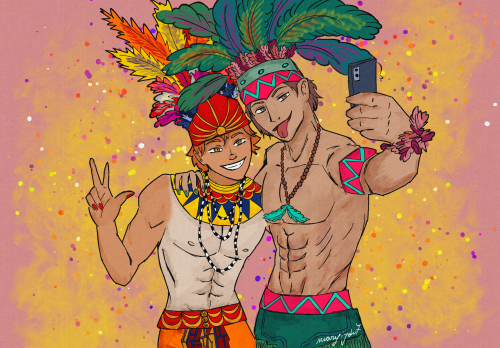 maryijoh7:Hinata and Oikawa at the Rio Carnival while they were in Brazil, cause there’s no way they