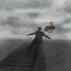 alejandrogonsales:  73/3658 Balloons. By Alejandro GonzalezThis is one too many photos of balloons, train tracks, and fog. I’ll switch it up soon. It looks like I’m going to be car-less for a while, which I wouldn’t mind if I lived somewhere that