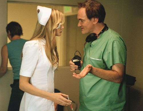 bohemea:  Quentin Tarantino with Daryl Hannah & Uma Thurman on the set of Kill Bill