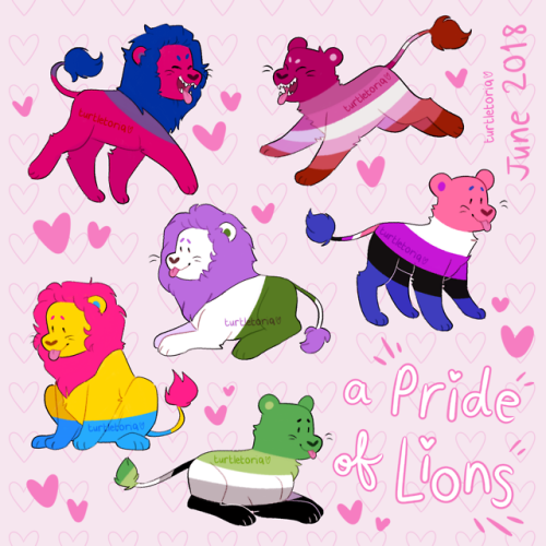 turtletoria-art: I drew a bunch of LGBTQ+ lions and sharks for pride month!!Happy pride everyone!!!!