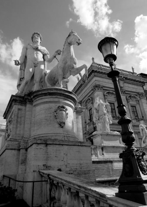 fourcornersguy: Approaching the Campidoglio Gothic architecture and larger-than-life statues adorn t