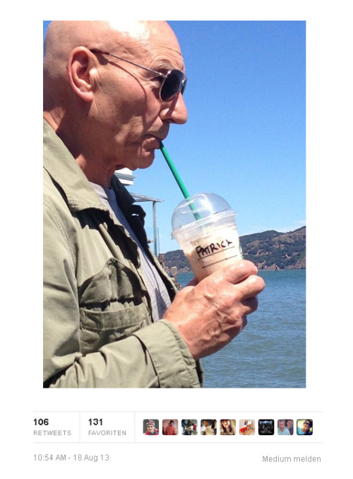 hitrecordjose: fuckyeahsirpatrickstewart: look at this perfect man (x) Somebody at Starbucks asked f