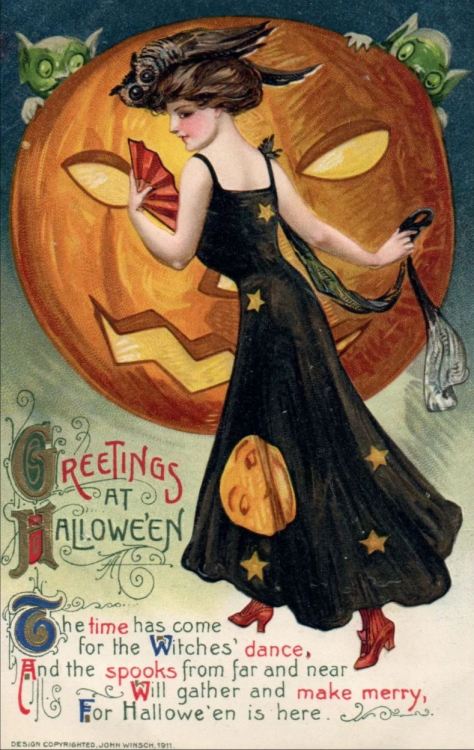 vintagepromotions:‘Greetings at Halloween’John Winsch postcard (1911).