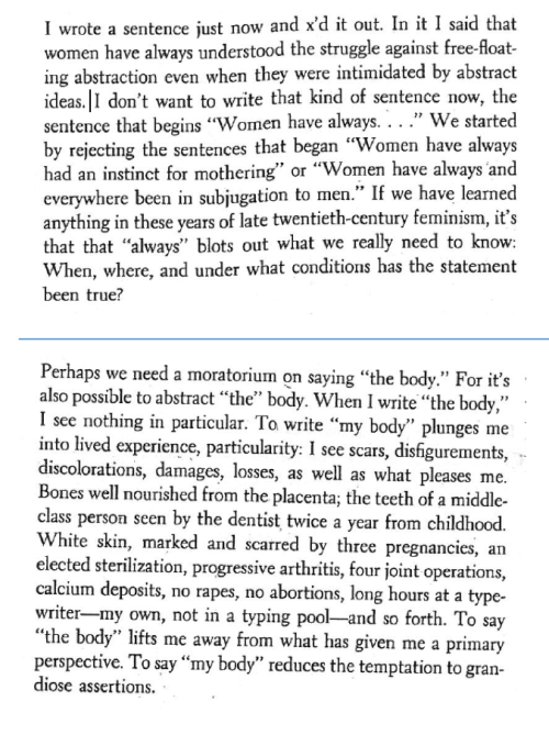 Adrienne Rich, Notes toward a Politics of Location (1984)In this essay, Rich revisits a previous wor