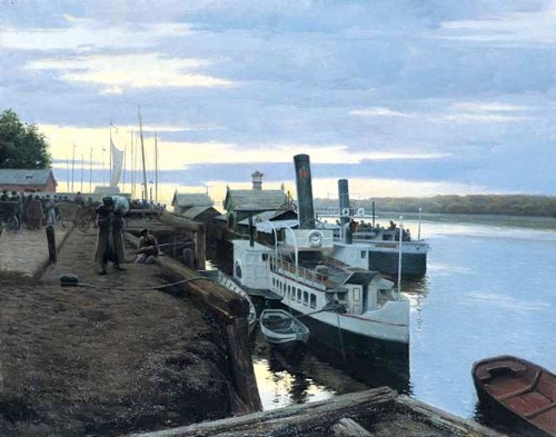 “A Harbor on the Vistula River”, 1896 by Stanisław Florian Sawiczewski (1866-1943)■ Stanisław Floria