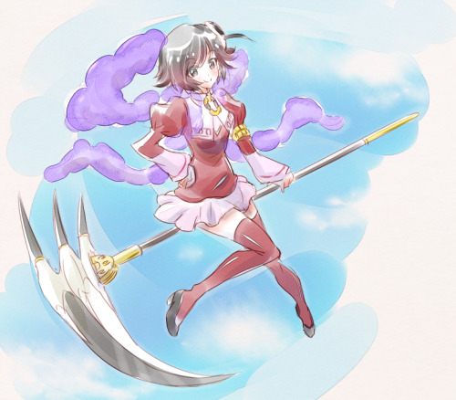 thekusabi:  Ruby Rose in the costume of     Haqua    from The World God Only Knows.Ruby will be voiced by Saori Hayami, the same voice actress as         Haqua. A continuation of this artwork, all three characters are scythe-wielders.Artist Iesupa: “She