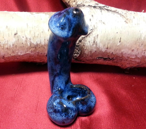 penis pipe, ceramic, handmade, 5 inches, upright, dark blue $35 - https://www.etsy.com/shop/TheSpicy