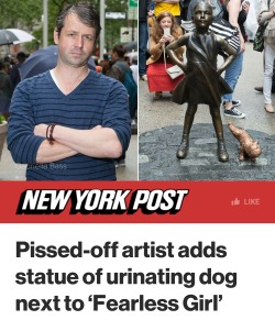 transwolvie: transwolvie:  akaclairetemple:  teknon:  noseforahtwo:   ithelpstodream:   MASCULINITY SO FRAGILE  “I decided to build this dog and make it crappy to downgrade the statue, exactly how the girl is a downgrade on the bull.”   - sculptor