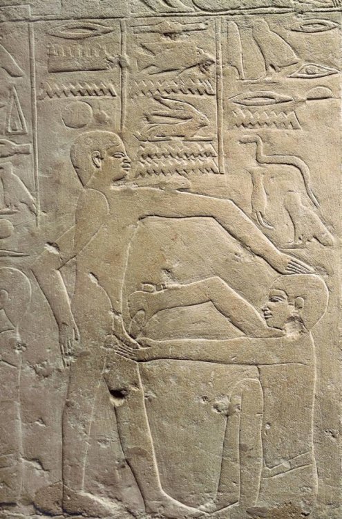 egypt-museum:Scene of CircumcisionLimestone relief depicting a scene of circumcision, from the Masta