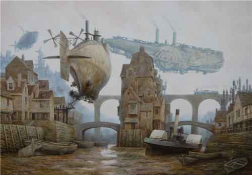 knightofleo:    Vadim Voitekhovitch | Oil on Canvassteel moonold harborleviathanheavenly guardianstolen skychasing timetidethe last stagecoachcurfew  arrival   