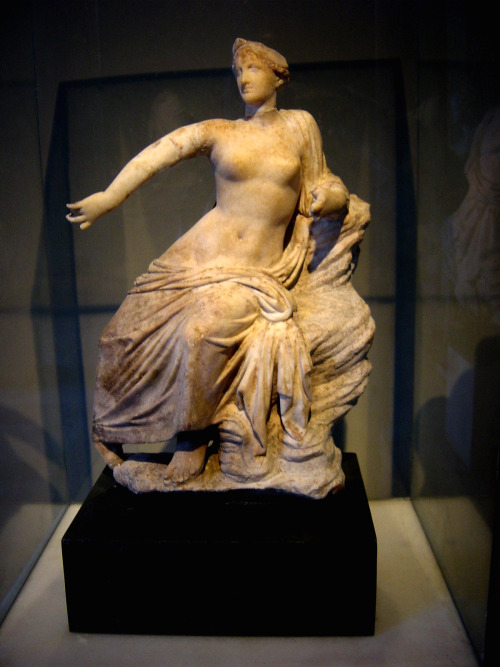 classicalmonuments:Aphrodite of PrieneHellenistic statue, marble2nd-1st century BCEArcheological Mus