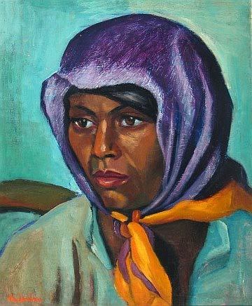 Coloured woman with a purple headscarf. (Also by maggie?)