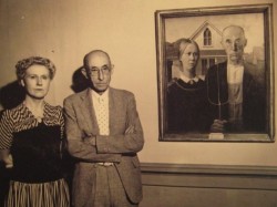 crydaisy:  mindcontrolexperiment:  The models for American Gothic, ca. 1940s.   She’s so much prettier than the painting wtf