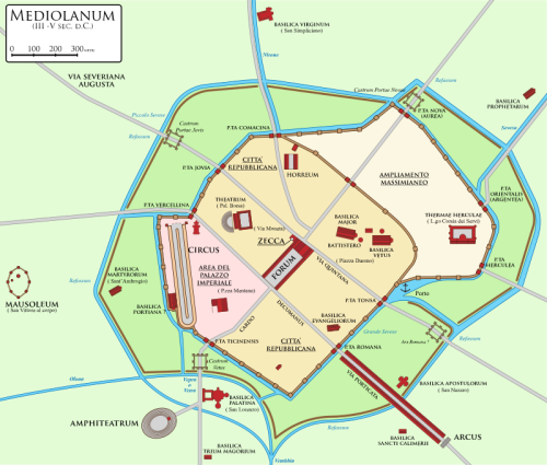 Mappa dell'antica Milano romana (Mediolanum) (sec. III-V) 