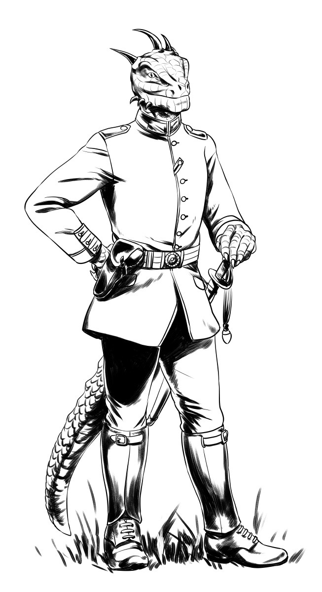 the-efaf-draws: A commission of Tanner’s argonian Neetandros in some smashing military
