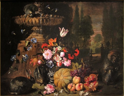 Still Life of Fruits and Flowers with Animals, David de Coninck (ca. 1644-after 1701)