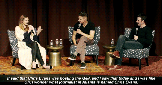 zwynn:sheisraging:An adorbs moment from the Wind River Q&A.Chris Evans hosts a Q&A with Jere